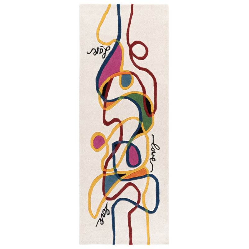 Candrice Hand Tufted Wool/Cotton Abstract Rug in Ivory/Red, Runner 2'6" x 7'