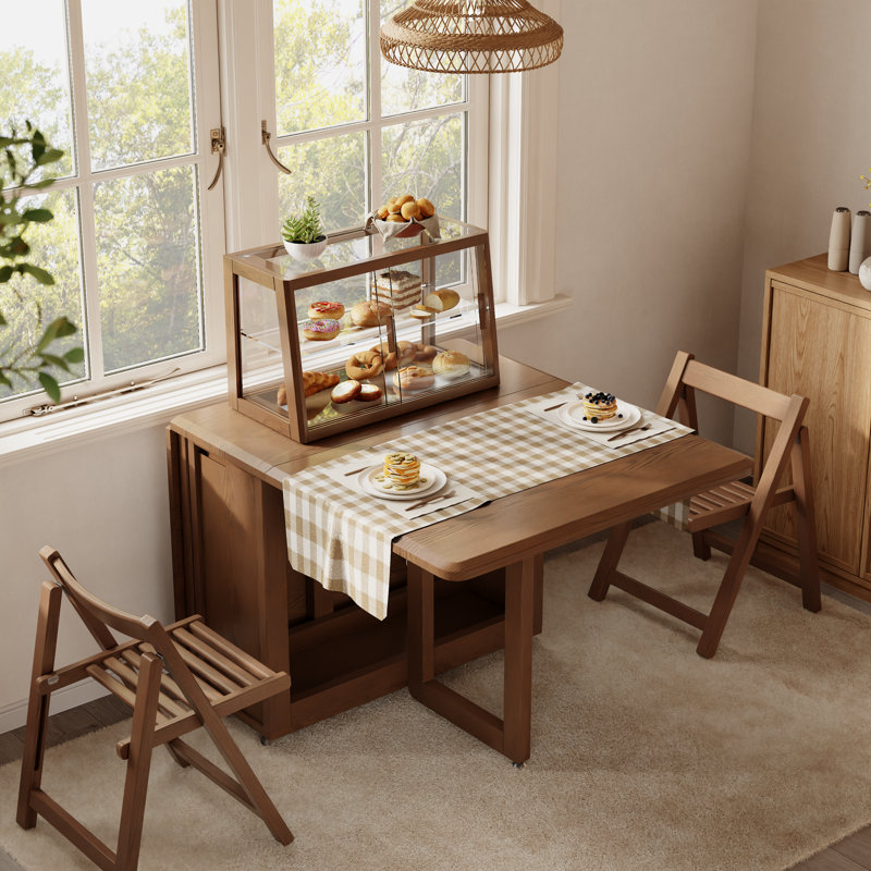 Table de salle à manger pliante en bois massif, L 66,9 po x P 35,4 po x H 29,5 po, Brun