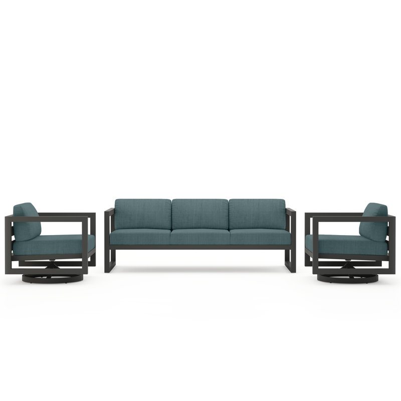 Avion 3 Piece Sofa Set With Swivel, Canvas Charcoal Sunbrella® Canvas, Slate
