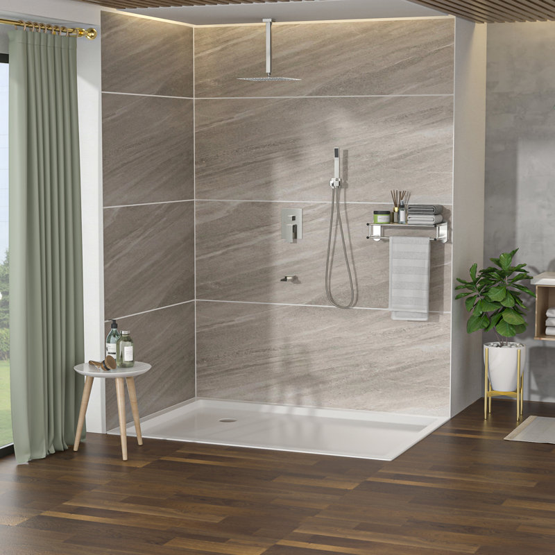 Shower System With Waterfall Tub Spout - 12 Inch Ceiling Mount Square Brushed Nickel 3 Function, Rainfall & Handheld Valve Quick And Simple Installation Cleanliness Speedy Clean