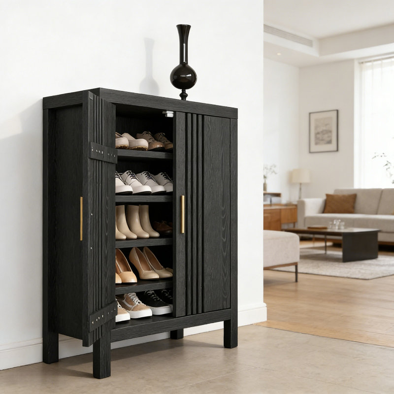 Range-chaussures en bois avec tablettes réglables, Noir
