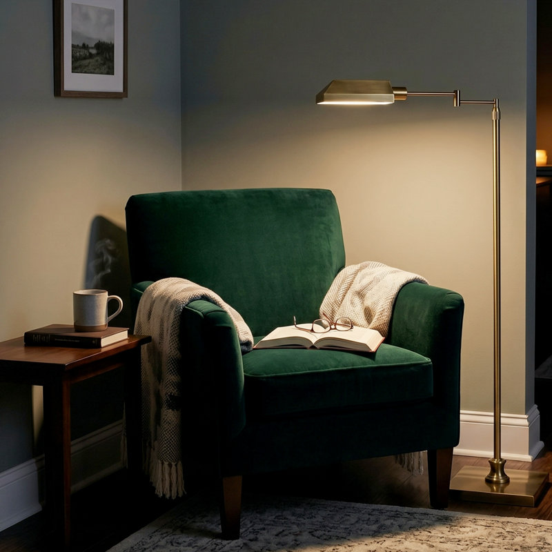 Adjustable Swing Arm Pharmacy Floor Lamp, Gold