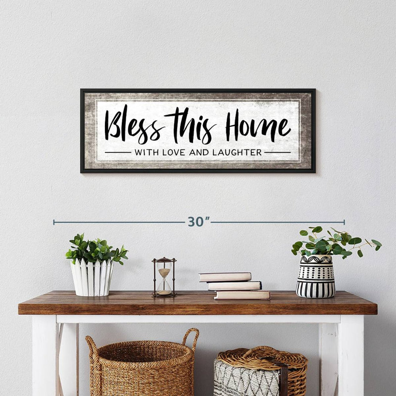Plaque murale «Bless This Home», 25 po x 9 po, Cadre flottant noir
