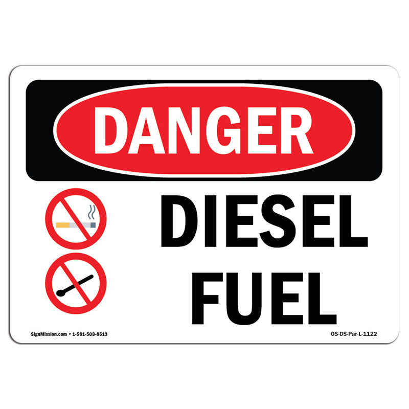 Panneau OSHA «danger gasoil», H 12 po x l 18 po x P 0,1 po