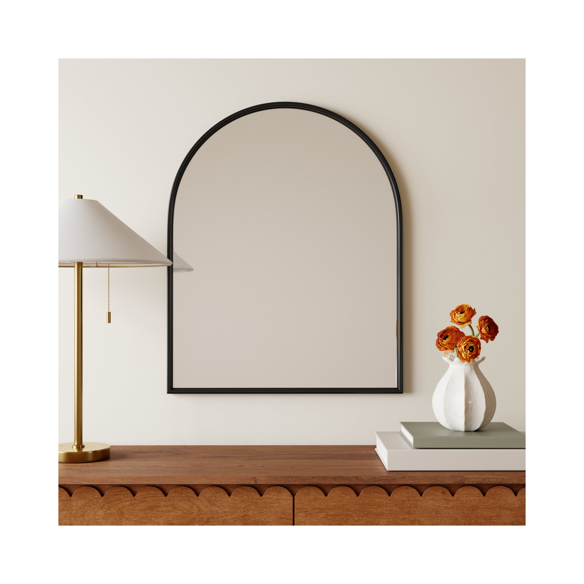 Sabine Metal Arch Wall Mirror, 30" x 24", Black
