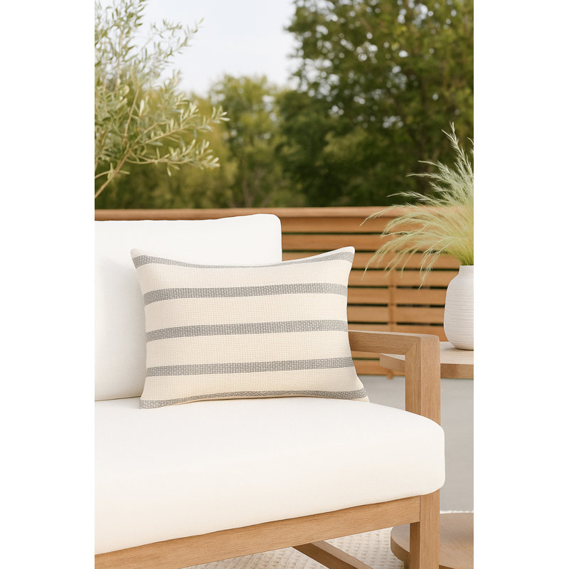 Classic Grey Regatta Stripe Indoor Outdoor Pillow 14x20
