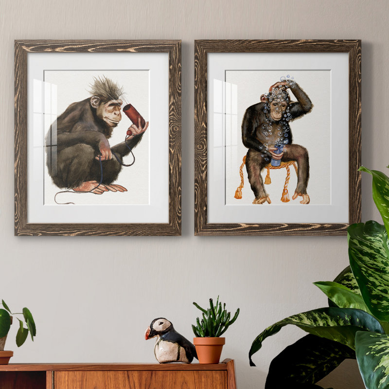 «Bath Animals I», ensemble de 2 impressions, Papier, cadre noyer, Blanc, H 20 po x l 17 po x P 1 po