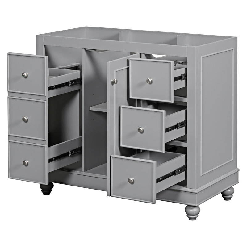 Base de meuble-lavabo moderne avec une porte et quatre tiroirs, Gris
