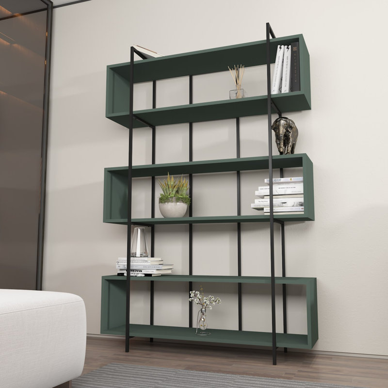 Modern Green & Black Bookshelf, 47.2 x 70.9 x 11.6 inches | 100% Melamine Coated Particle Board, Thickness: 0.7 inches | Stylish Storage Solution for Home or Office, Durable and Elegant Design