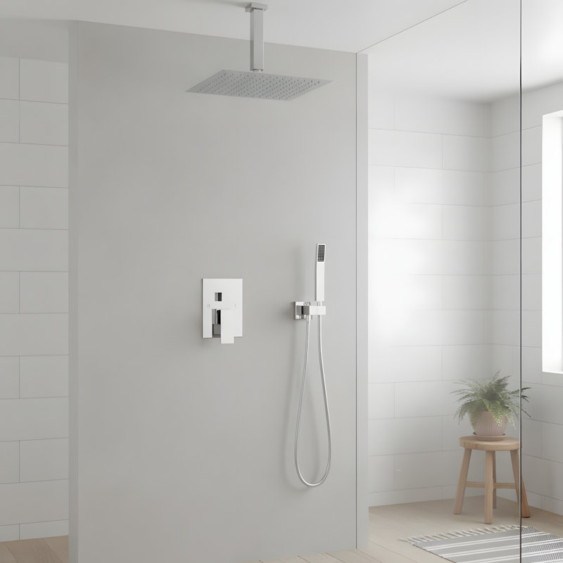 Ensemble de douche carrée 16 pouces avec pomme de douche à main, Chrome chrome