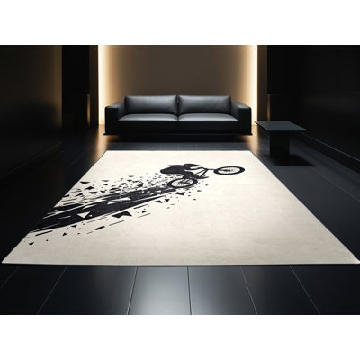 Machine Washable Hubbard Bmx Trick Jump Modern Geometric Rug in Beige – Black Binding