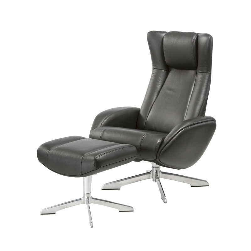 Wapato Upholstered Swivel Recliner, Black Leather Match