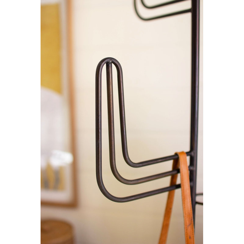  Black Iron Cactus Coat Tower – 72"H Matte Metal Six-Arm Standing Coat & Purse Rack, Boho Style
