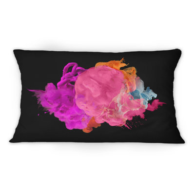 Fuchia And Pink Ink Art On Black - Modern Printed Throw Pillow 1