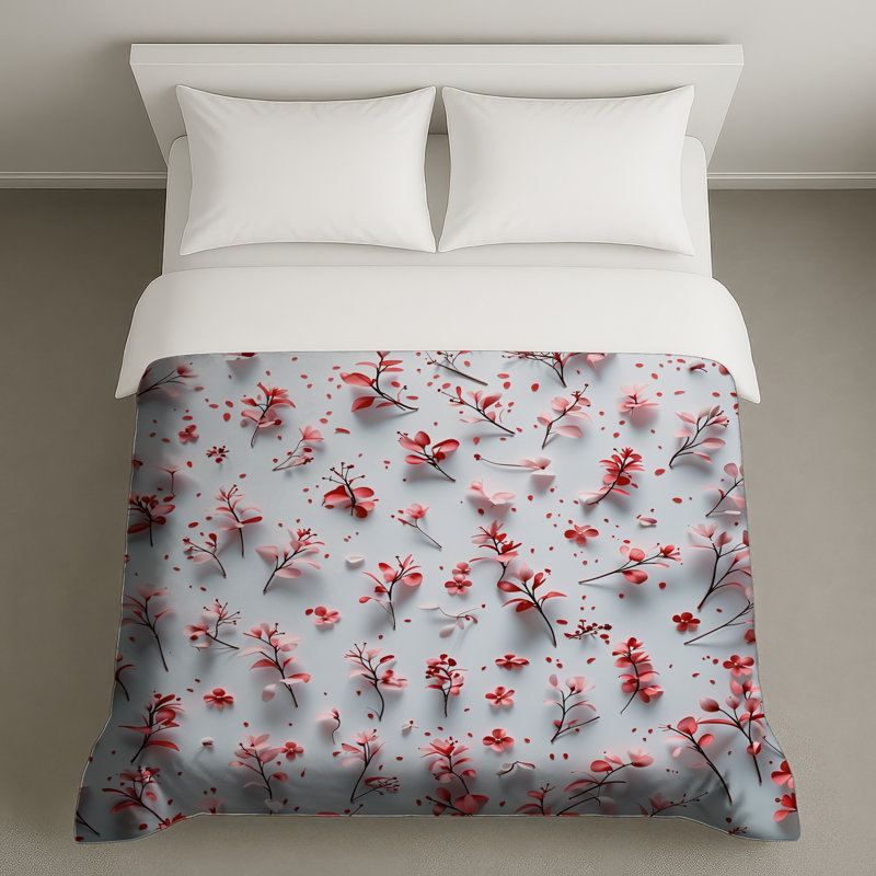 Housse de couette à motif floral rose, Lit simple
