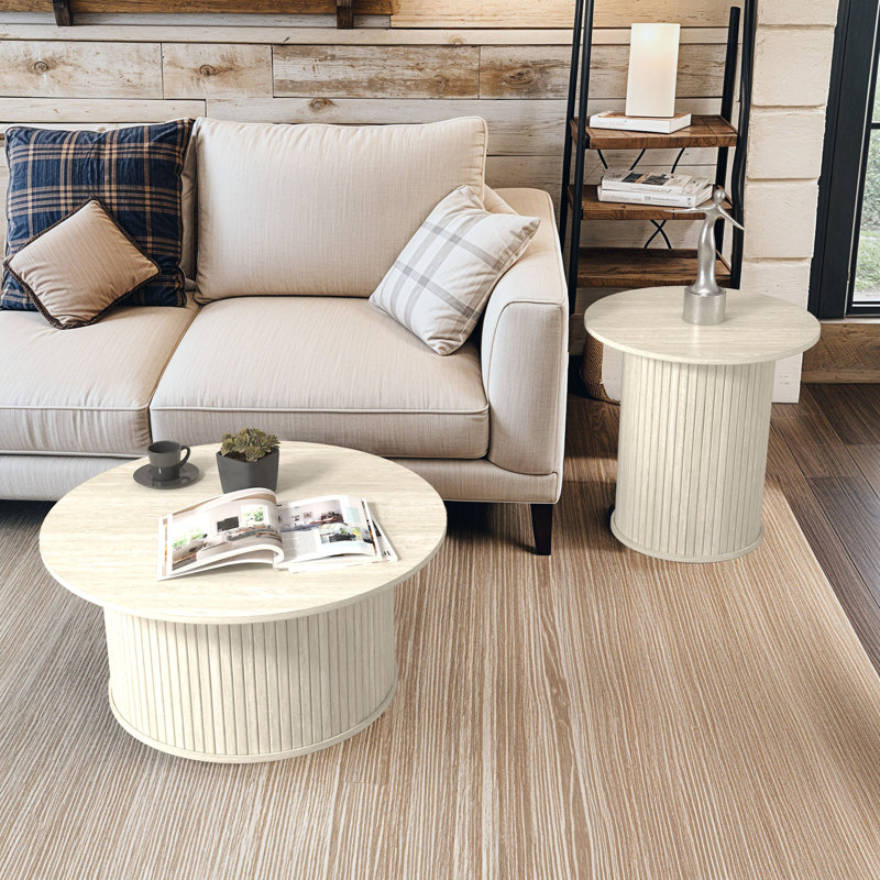 Ensemble de table basse et de table de bout 2 pièces Aurel, Crème