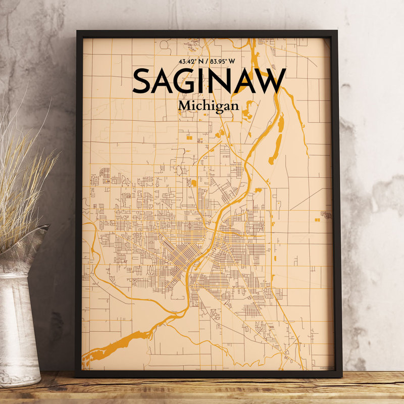 Saginaw City Map - No Frame Print, 61cm H x 45.7cm W x 0.13cm D