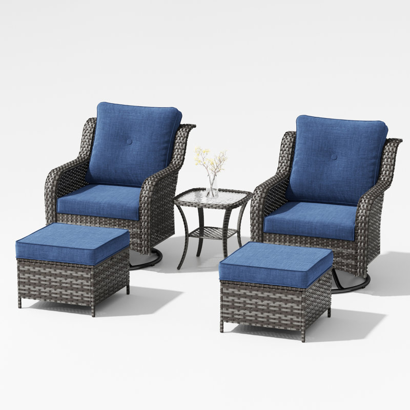 Ensemble de conversation pour terrasse avec coussins 2 personnes, Bleu