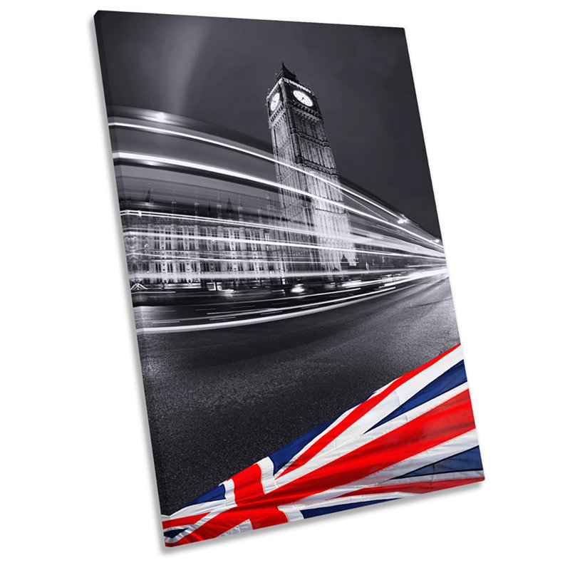 Big Ben London Flag City - Wrapped Canvas Print, 137.2cm H x 91.4cm W x 4cm D