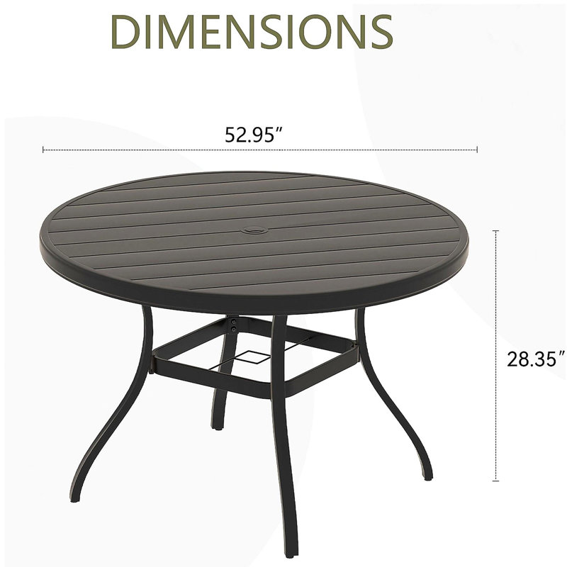 Outdoor Round Patio Dining Table for 6-7, All Weather Metal Dining Table with Umbrella Hole for Deck Lawn Garden Backyard, Black Color