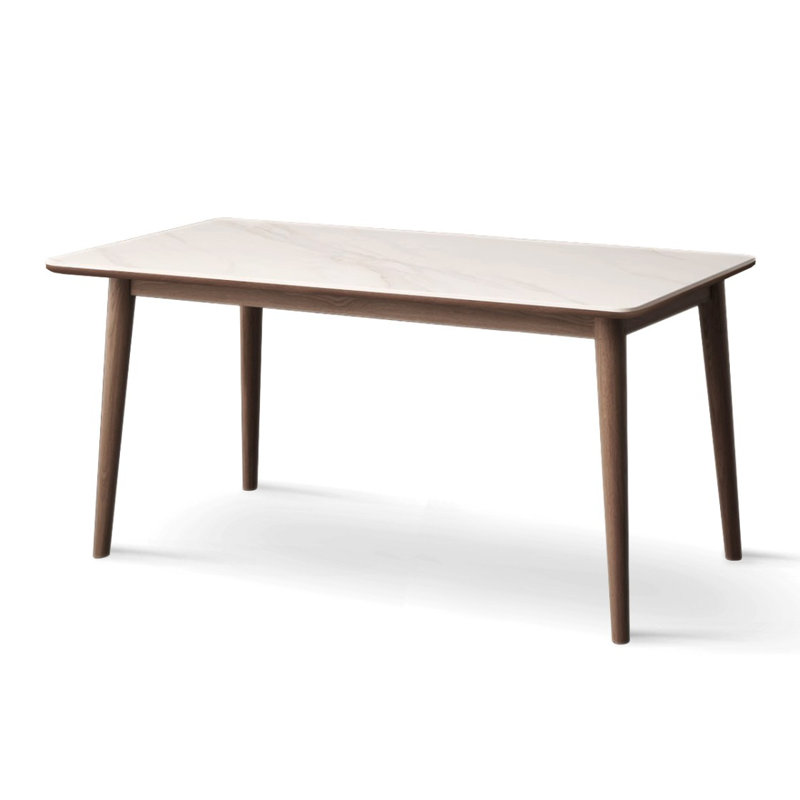 White Rectangular Solid Wood Ash wood + Sintered Stone Dining table, 29.53"H x 78.74"L x 35.43"W