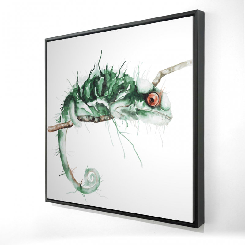 «Chameleon on the Lookout» - Toile encadrée exotique verte