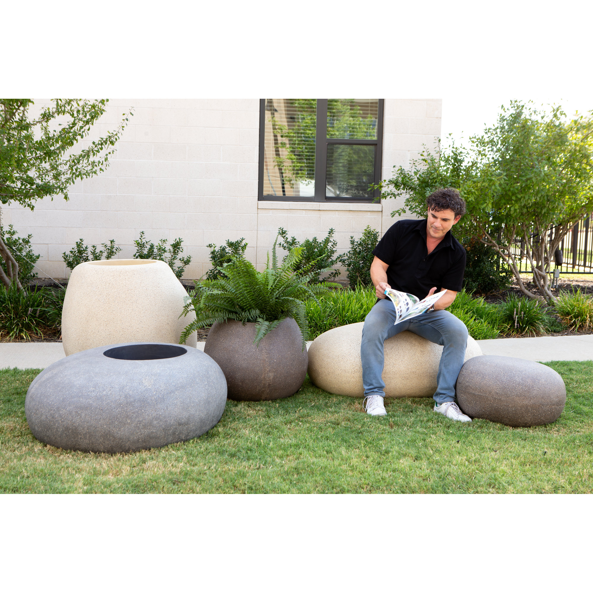 26 in. Lightweight Rock Garden Planter, Gray