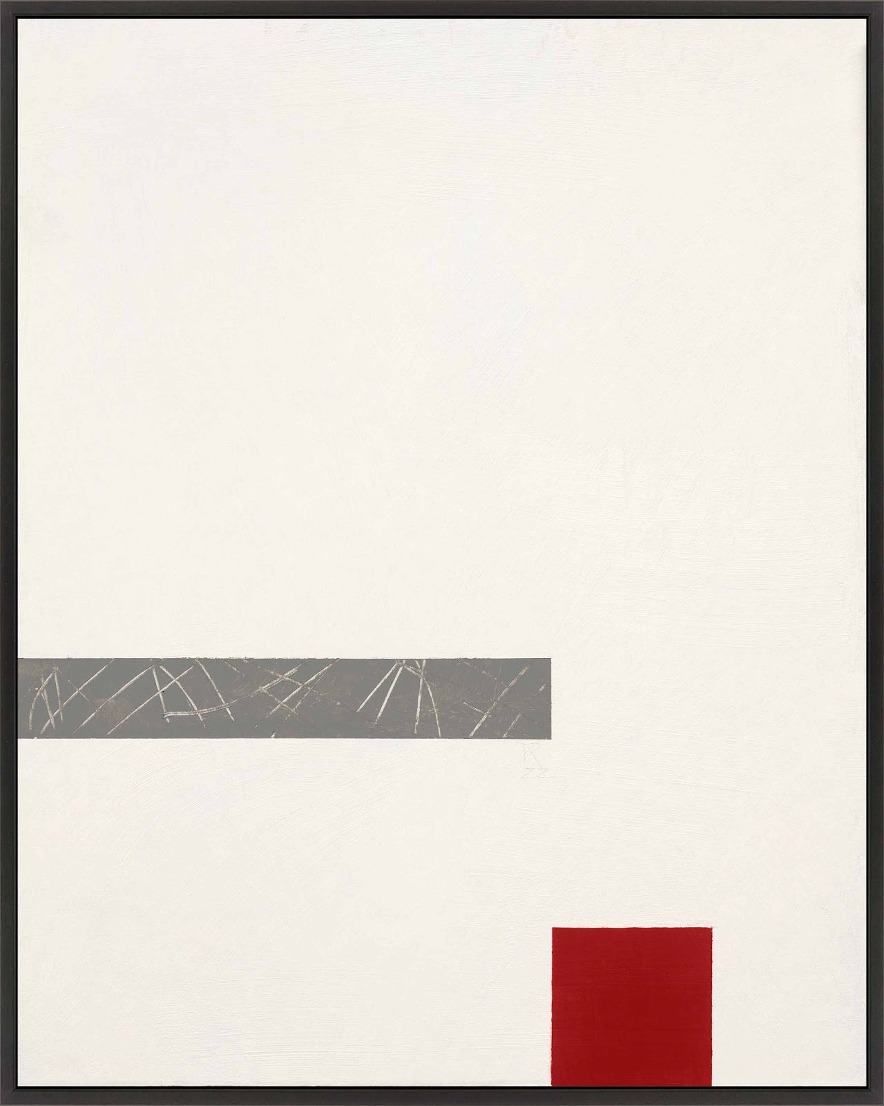 Tempo With Red 3 by Robert Kamnatnik, Black Framed Canvas, 20" H x 16" W x 1.38" D
