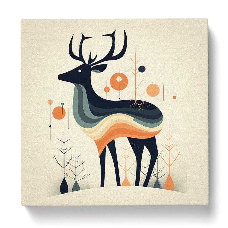 Deer Mid-Century - Wrapped Canvas, 50cm H x 50cm W x 3cm D