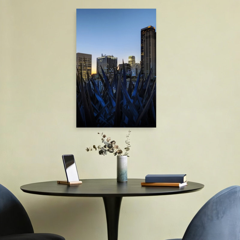 Stunning Los Angeles Skyline At Dusk Dramatic Modern Serene Succulent Architecture City Wall Art Print 1 Piece Wrapped Canvas Wall Art