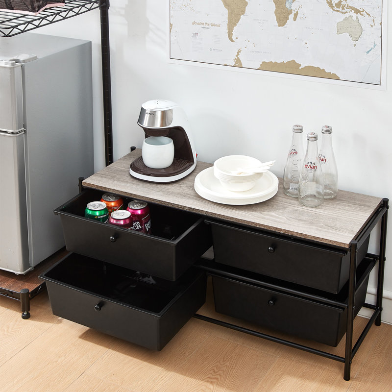 Suprima 4 Drawer Storage Drawer, Black/Tan