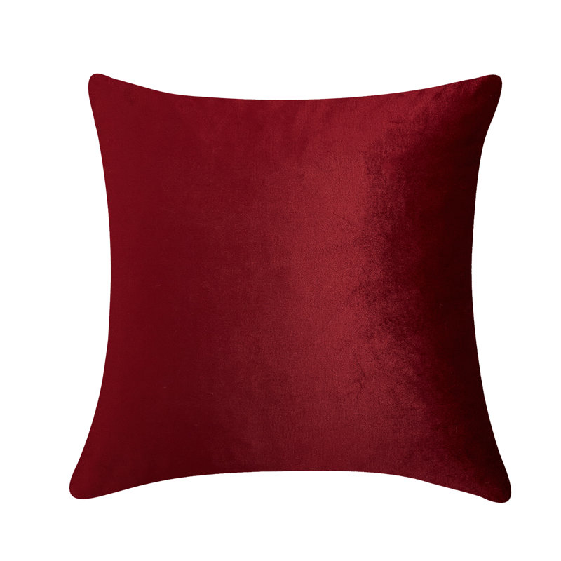 Coussin décoratif en velours uni, Vin rouge, H 18 po x l 18 po