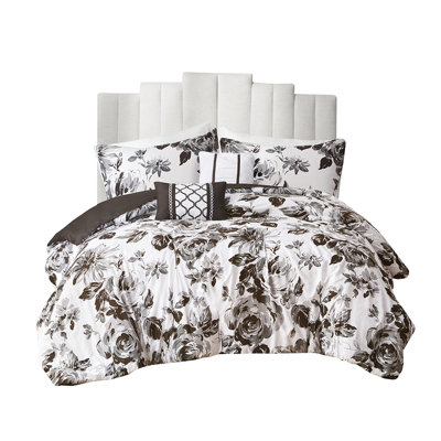 King/ King Bedding Comforter - Floral Print In Black And White, Filling, 2 Shams Decorative Pillows, Soft Bedding, Machine Washable With Pattern , Microfiber, White Print, Relaxing