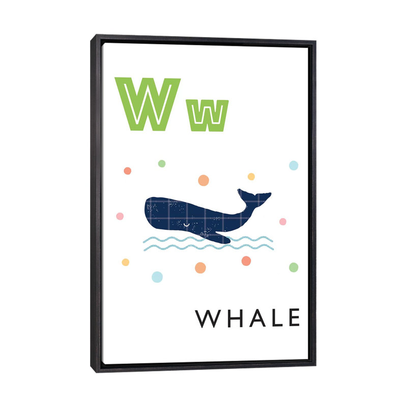 Alphabet Flash Card W - impression d'art graphique, H 26 po x l 18 po x 1,5 po, Toile avec cadre noir patiné, Aucun mat