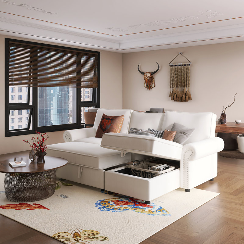 Canapé-lit modulaire en L 95,00 po avec méridienne et deux porte-gobelets