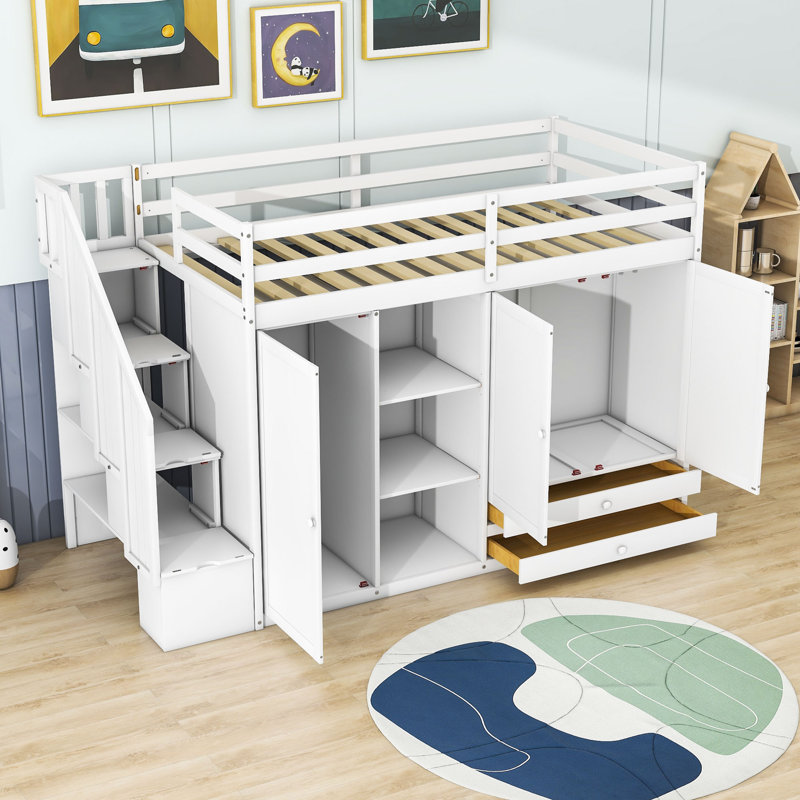 Gerdi Kids Twin Loft Bed with Drawers, White