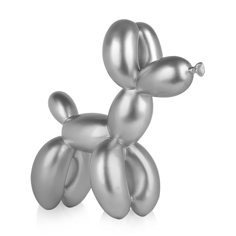 Dog Balloon Large Resin Statue, 27cm H x 26cm W x 9.5cm D, Silver
