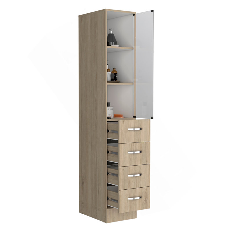 Vanguard Linen Cabinet, Three Shelves, Four Drawers -Light Pine / White