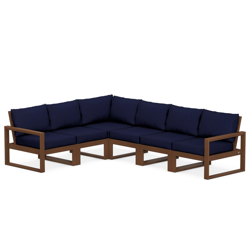 POLYWOOD® Edge 111" Patio Sectional, Teak, Navy