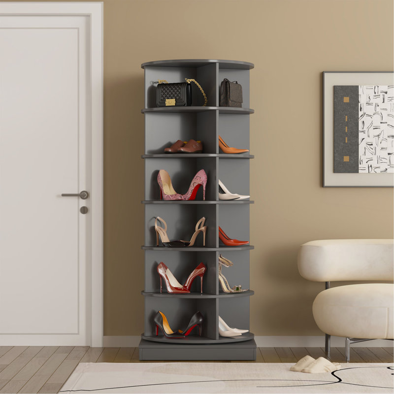 Grey 360 Rotating Shoe Cabinet 6 Layers, Gray