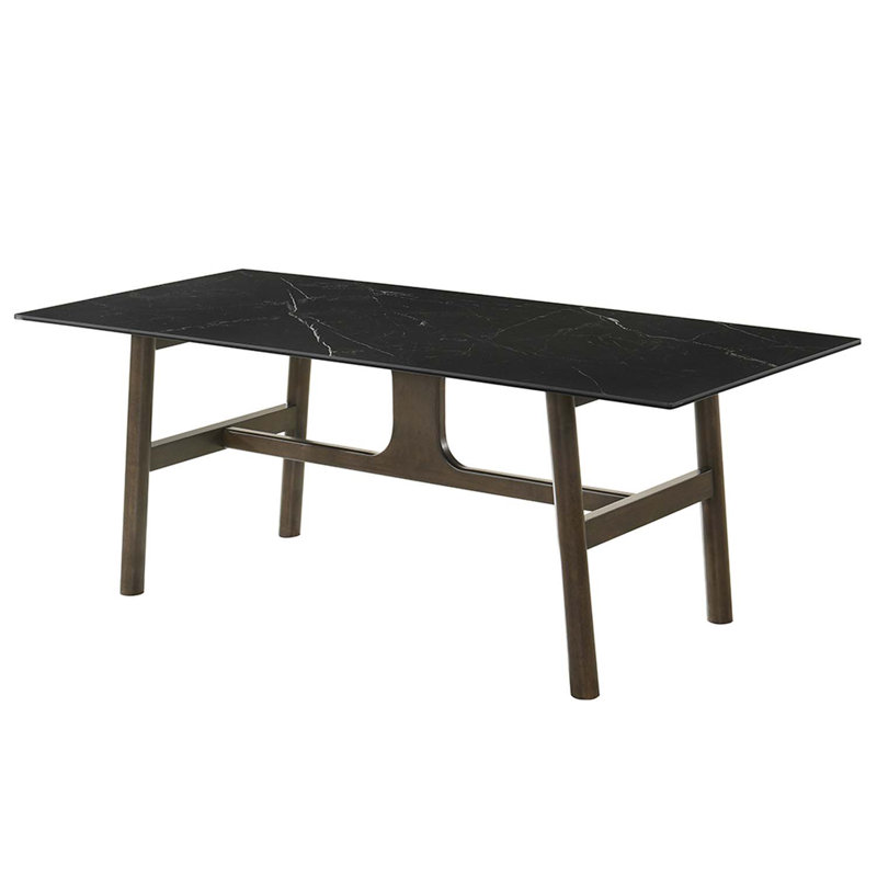 Table de salle à manger rectangulaire 71 po Destin, pierre frittée et finition noyer