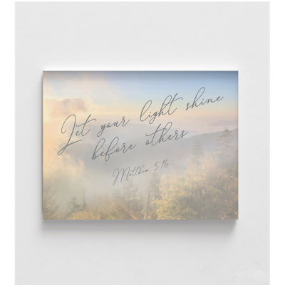 «Let Your Light Shine» par Lori Deiter, Matthew, affiche de Noël, affiche murale encadrée, lever de soleil, art mural forêt ensoleillée