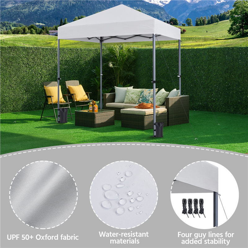 6.6 x 6.6 FT Pop-up Canopy with One-Push-To-Lock Setup Mechanism, White