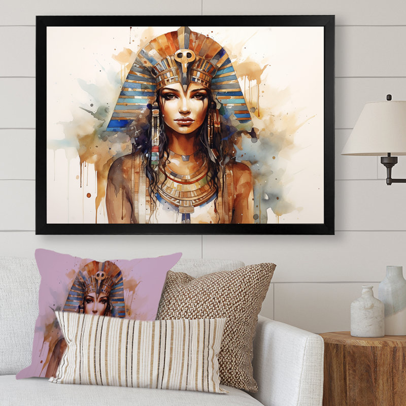 Or et bleu, pharaon, femme égyptienne, beauté III - Égypte, art mural, Cadre d'angle fermé noir, H 24 po x l 32 po x P 1 po
