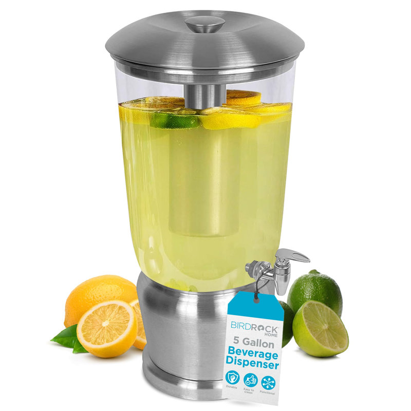 Grand distributeur de boissons 5 gallons avec support, robinet en acier inoxydable et deux chambres à glace 