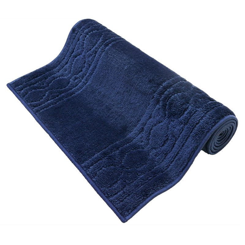 Custom Size Trellis Bordered Design Navy Machine Washable Slip Resistant Medium Pile Hallway Rug, Runner 2'2" x 5'