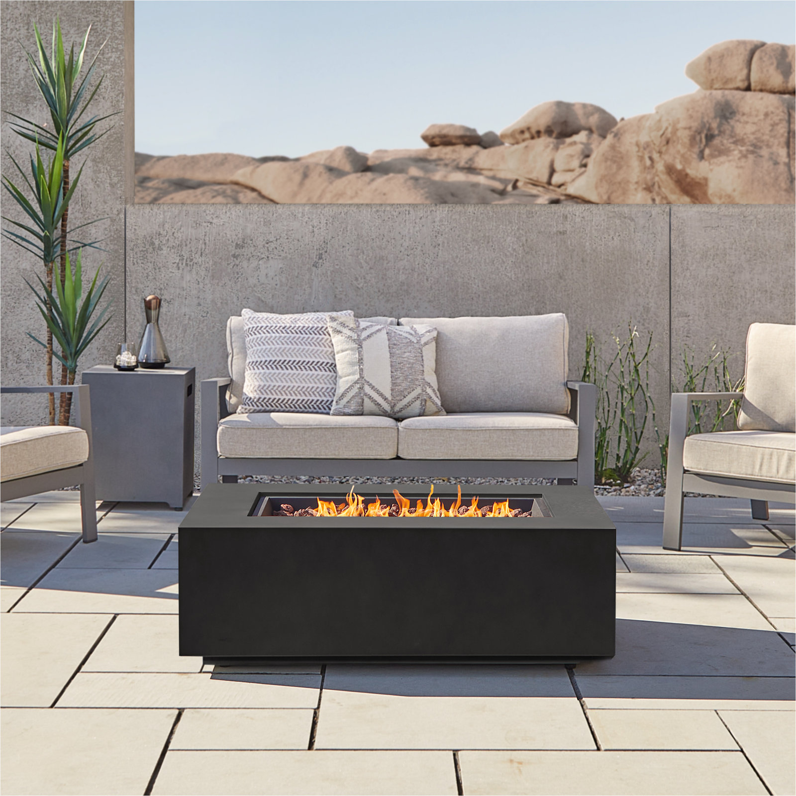 Aegean Fire Pit Table, Black, 14.5" H x 41.75" W x 26" D