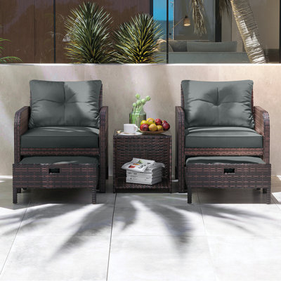 5 Pieces Outdoor Patio Chairs Set,PE Wicker Conversation Furniture with Cushions,Coffee Table,Gray