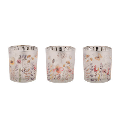 Frosted Wildflower Print Votive Holder