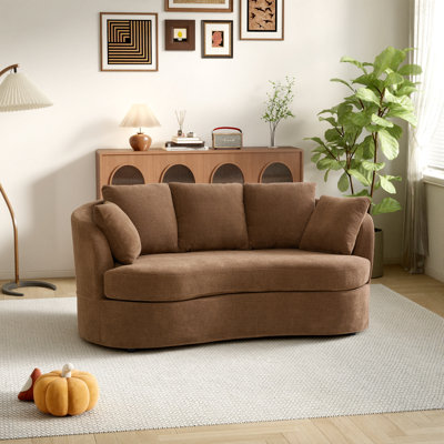 Wide Upholstered Slipcovered Modern Curved Chenille Sofa